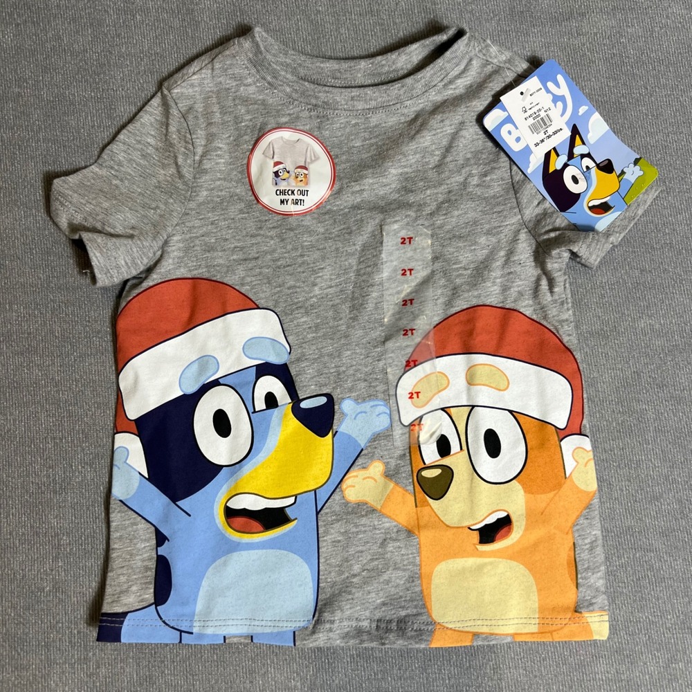 Bluey‎ Bingo Christmas Graphic T-Shirt Toddler 2T Heather Gray Holiday Tee NWT